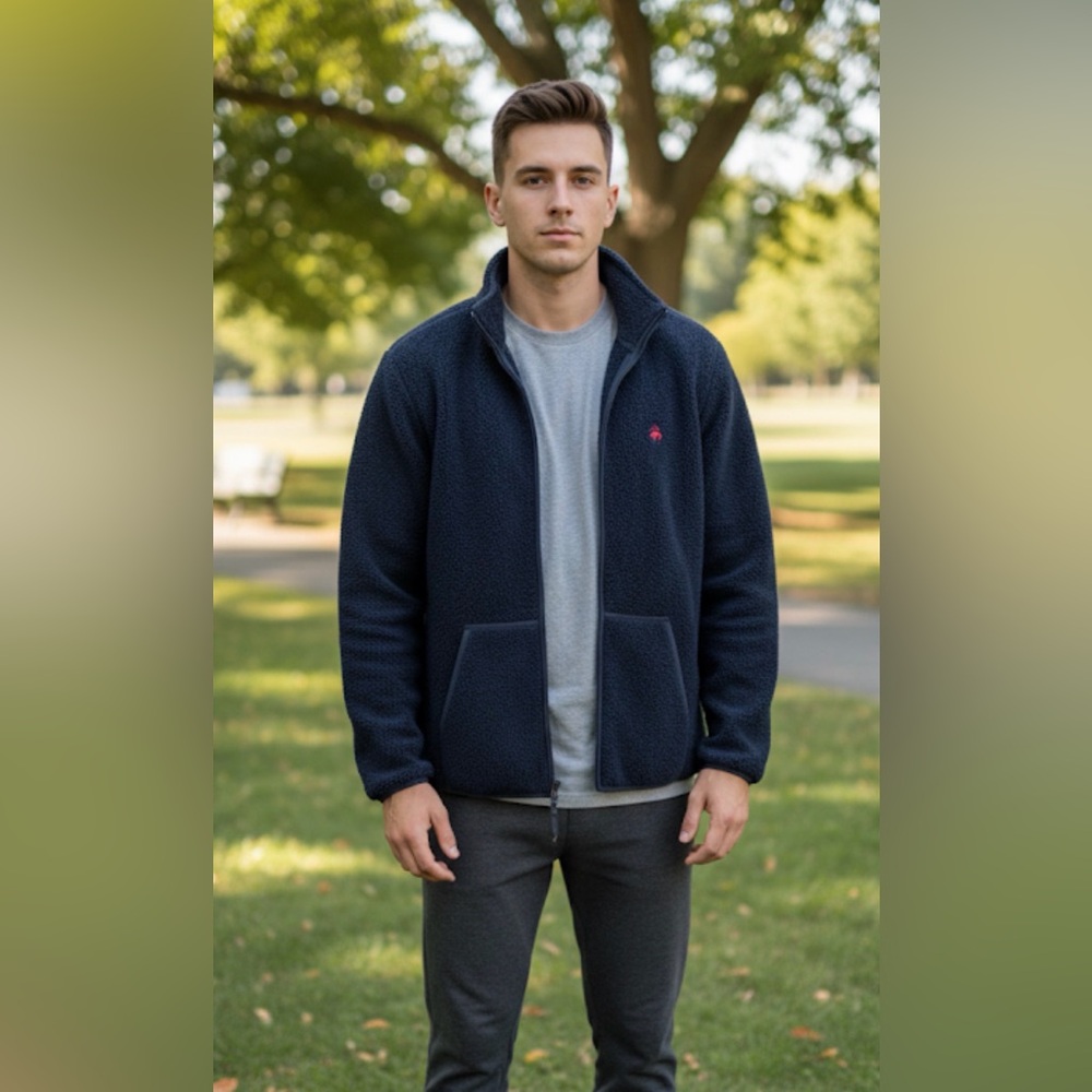 Brooks Brothers Teddy Fleece Full Zip Navy Jacket Men Size Large bussines casual